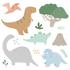 Hand drawn illustration of dinosaurs.
