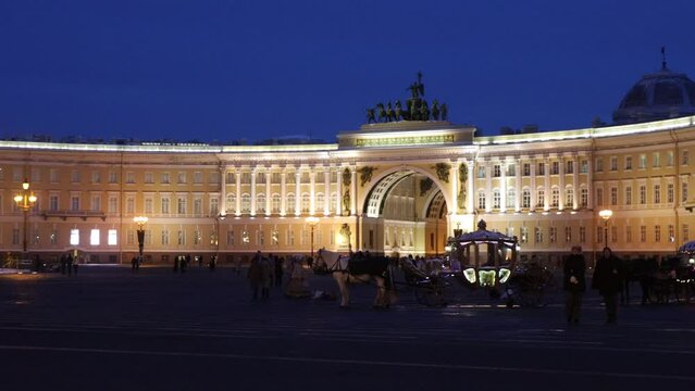 4K Footage Evening view of the Hermitage in the center of St. Petersburg