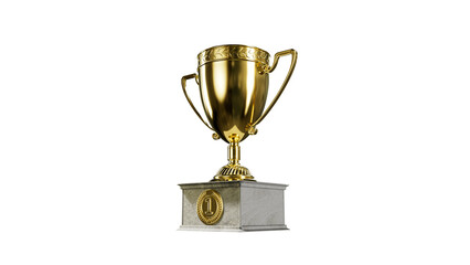 prize cup on pedestal - championship achievement sign, isolated - object 3D rendering