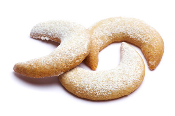 Traditional German or Austrian Vanillekipferl vanilla kipferl cookies isolated on white background