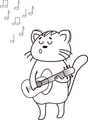 the cat sings and plays the guitar and stars fly nearby coloring book