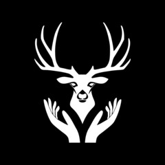 Deer in hands icon isolated on dark background