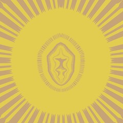 intricate multicolored pattern and design on a pale yellow plain background