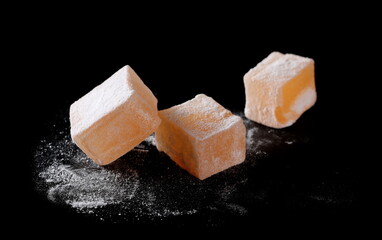 Turkish delight isolated on black  