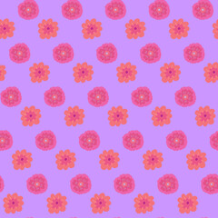 Cute seamless pattern with hand drawn doodle flower head in simple childish style. Spring vector background, botanical kid ditsy backdrop