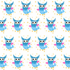 seamless owl fish pattern vector illustration