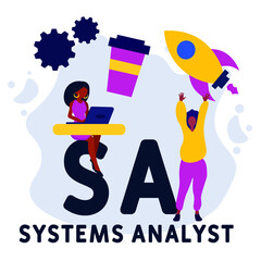 SA - Systems Analyst acronym. business concept background. vector illustration concept with keywords and icons. lettering illustration with icons for web banner, flyer, landing pag