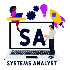 SA - Systems Analyst acronym. business concept background. vector illustration concept with keywords and icons. lettering illustration with icons for web banner, flyer, landing pag