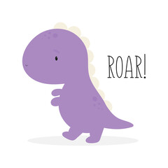 Cute Dinosaur in cartoon style. Vector illustration. For kids stuff, card, posters, banners, children books, printing on the pack, printing on clothes, wallpaper, textile or dishes. 