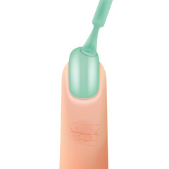 applying turquoise gel polish to the nail with a brush