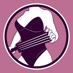 Woman in bodysuit vector sticker illustration. Female portrait in leather lingerie.
