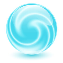 3D crystal, glass sphere blue with abstract spiral shape inside, interesting marble ball.