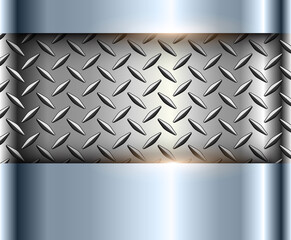 Silver blue polished steel  texture background, shiny chrome metallic with diamond plate texture, 3d vector lustrous metal design.