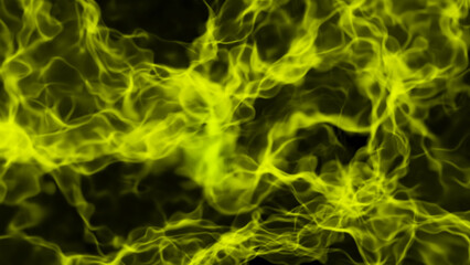 Yellow abstract background, glowing plasma smoke pattern, 3D render illustration.