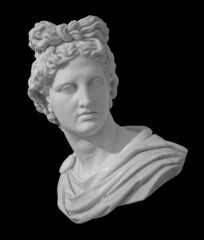 God Apollo bust sculpture. Ancient Greek god of Sun and Poetry Plaster copy of a marble statue...