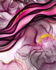 Abstract dark vivid pink liquid fluid art alcohol inks splash background with glitter 