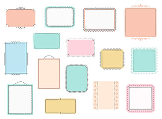 Set of colored hand drawn doodle frames, horizontal, vertical and square frames