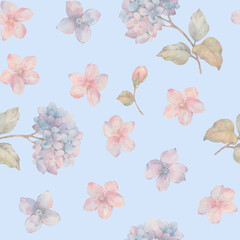 Seamless pattern of watercolor flowers. Watercolor illustration for design, ready-made seamless background with delicate flowers