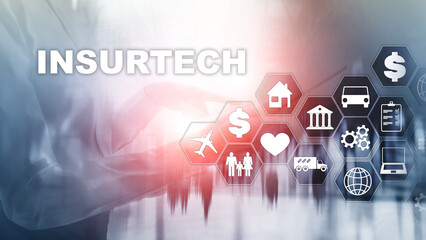 Fototapeta premium Insurance technology Insurtech concept. Inscription on a virtual screen