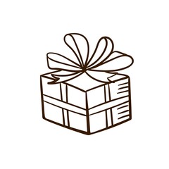 Hand drawn Gift box. Birthday clipart in doodle style.  Vector Isolated illustration on a white background.