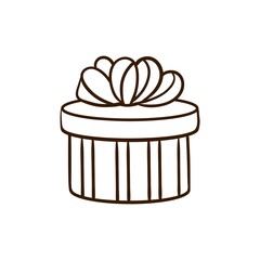 Hand drawn round gift box. Birthday clipart in doodle style.  Vector Isolated illustration on a white background.