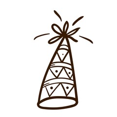 Hand drawn paper cap cone.  Birthday clipart in doodle style.  Holiday attributes for purim, photo props, design of a fun party. Vector Isolated illustration on a white background. 