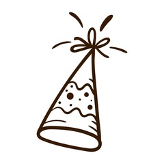 Hand drawn paper cap cone.  Birthday clipart in doodle style.  Holiday attributes for purim, photo props, design of a fun party. Vector Isolated illustration on a white background. 