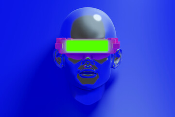 metaverse vr simulation gaming cyberpunk style, digital robot, 3d illustration rendering, virtual reality