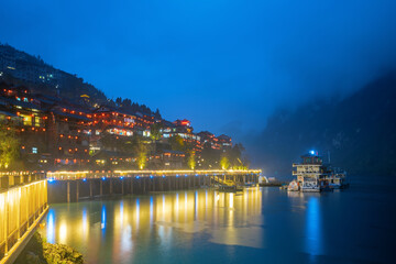 Obraz premium Night view of gongtan ancient town in Youyang, Chongqing, China