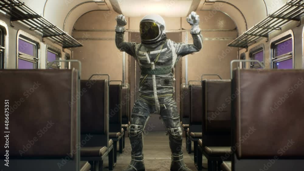 Poster an astronaut rejoices in victory while on an interstellar train hurtling at superluminal speed. the 