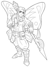 Fototapeta na wymiar Fairy male dragon slayer, with big wings, big spear picture is made with lines 