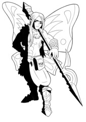Fairy male dragon slayer, with big wings, big spear line style manga