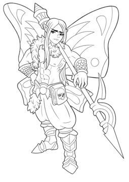 Fairy male dragon slayer, with big wings, big spear picture is made with lines	
