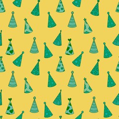 Party hat seamless pattern for fabrics and packaging and gifts and cards and kids and wrapping paper and festive