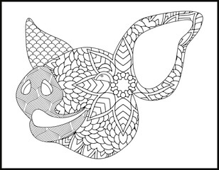 Drawing zentangle pig for coloring book for adult,
Pig mandala coloring page.