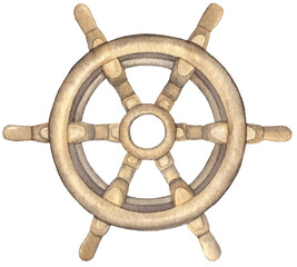 Watercolor Wooden Steering Wheel, Hand drawing illustration © nanyasem