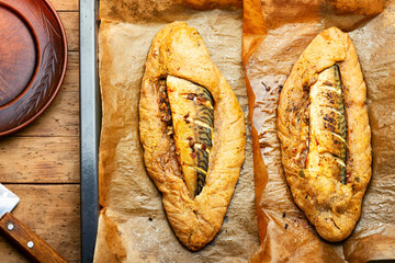Mackerel fish fried in dough.