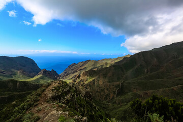 Mountain valley during sunrise. Natural summer landscape