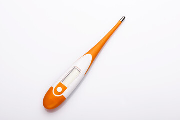 Closeup shot, thermometer on a white background. Temperature measurement.