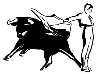 Corrida, bullfighting in Spain. Matador, bullfighter, bull fight. Hand drawn ink sketch. Vector illustration - obrazy, fototapety, plakaty