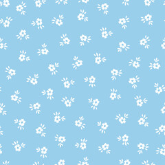 Boho floral seamless pattern with blue background