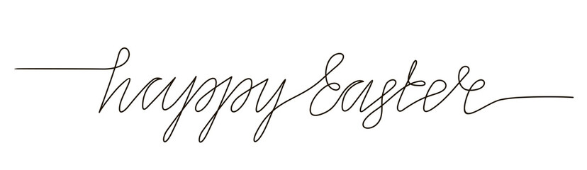 Happy Easter handwritten inscription. Continuous one line drawing, Text made of thin line. Hand drawn vector illustration, Design element for Easter holidays