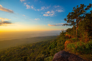 beautiful cliffs and sky,Beautiful Landscape of mountain layer during sunset at Nan province Thailand 
