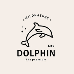 vintage retro hipster dolphin logo vector outline monoline art icon
