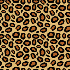 Leopard skin seamless pattern, abstract print with leopard fur texture, animal skin design, fashion textile pattern, camouflage texture, vector illustration