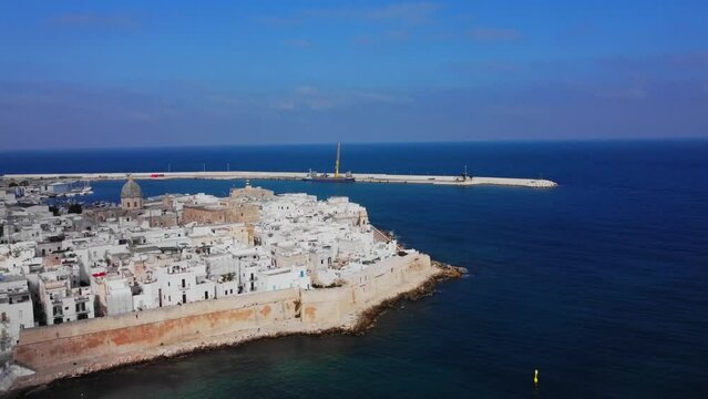 Aerial view over the city of Monopoli at the Italan