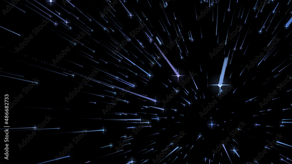 Canvas Prints futuristic landscape of flying stars in outer space. glowing trace of rays. 3d. 4k. isolated black b