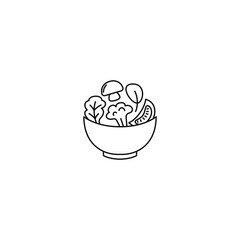 Salad vector line illustration, flat logo, icon, sticker, greens, vegetables, tomato, broccoli 
