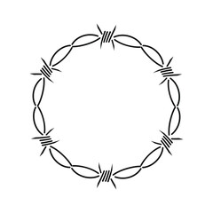 Barbed wire ring, circle frame, vector flat illustration, silhouette, logo, sticker 