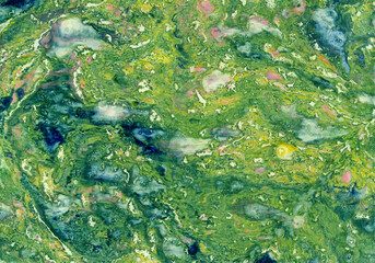 Fototapeta na wymiar Abstract green, yellow and blue color background. Marble texture like a stone. Liquid acrylic paint stains